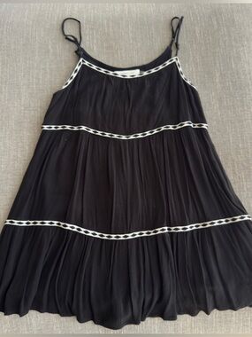 Mustard Seed Black Tiered Spaghetti-Strap Dress with White Trim Romper